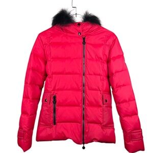 Moncler Down Red Puffer Jacket with Black Fur Hood